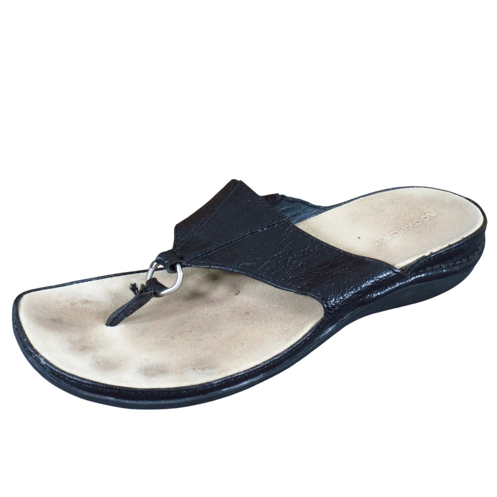 Rockport Women Sandal Size 6 Casual Summer Comfort Thong Flip Flop Black Leather